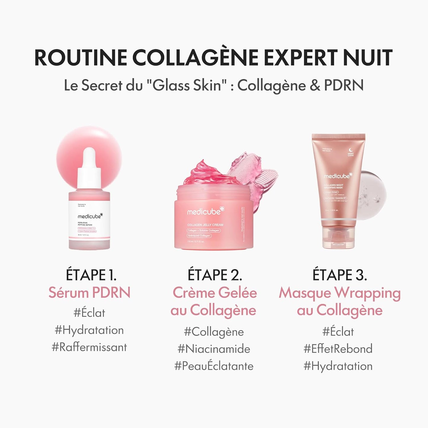 medicube Routine Glass Skin: Collagen Wrapping Night Mask 75 ml and Plumping Collagen Jelly Cream 110 ml