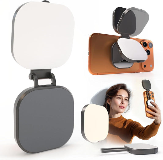 Phone Light, LED Selfie Light Magnetic Magsafe for Video with 2900K-7000K 3 Color Temperatures CRI95+, Ring Light Portable with Mirror for Photography, TikTok, Vlog